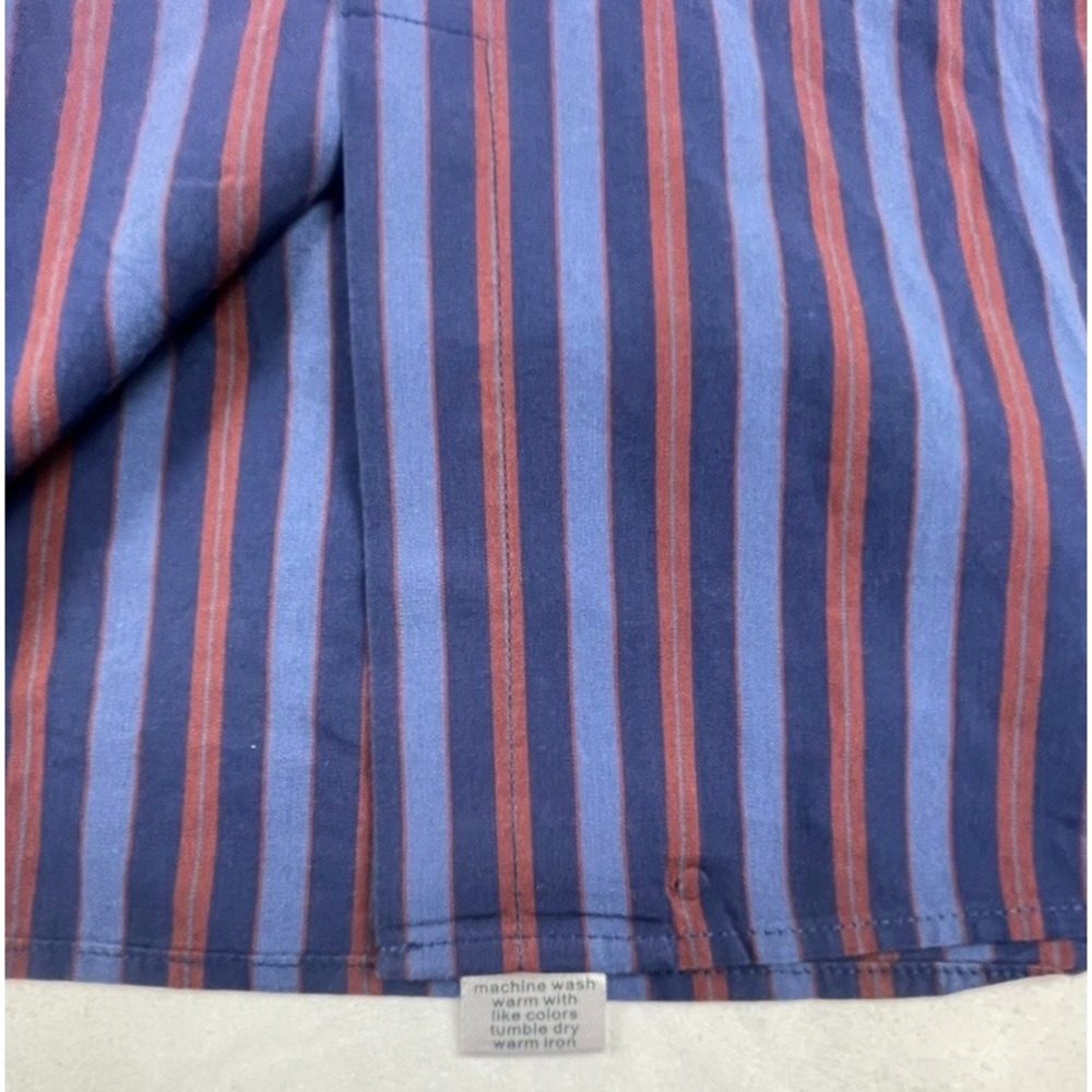 PAUL FREDRICK MENS LARGE BLUE BURGUNDY STRIPED DRESS SHIRT LONG SLEEVE 100% COTT - Picture 6 of 9